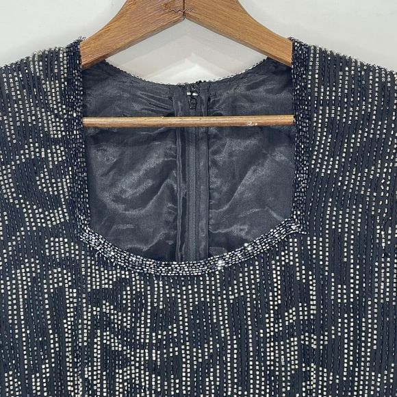 Vintage Dress Gown Midi Black Beaded Silk Evening Party Size M 90's 80's - Picture 8 of 16